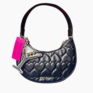 Betsey Johnson Black Heart-Patterned Shoulder Bag With Martini Bag Charm